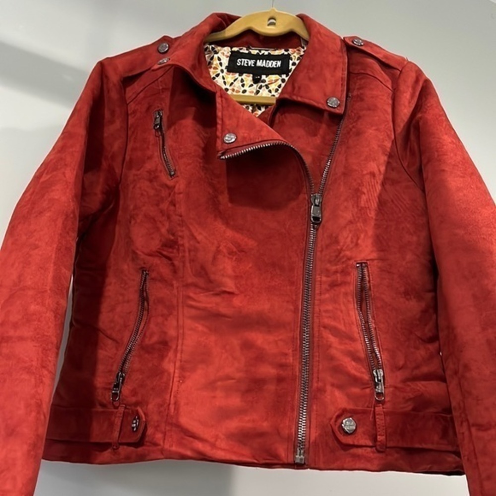Steve Madden suede biker, dusty red jacket, size‎ large women’s